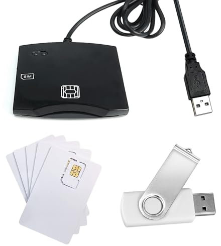 Smart SIM Card Reader Writer: EMV Chip Reader Writer Programmer with 5pc Blank Programable LTE USIM 4G Card and SIM Personalize Software - CAC Reader for Win OS Linux