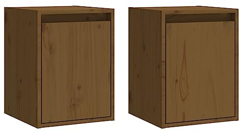 vidaXL 2X Wandschrank Hängeschrank TV Schrank Holzschrank TV Möbel Regal Aufbewahrung Wohnzimmer Bücherschrank Honigbraun 30x30x40cm Massivholz Kiefer