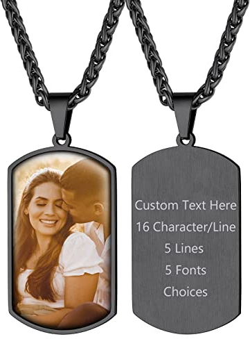 Supcare Herren Personalisiert Foto Erkennungsmarke Dog Tags Halskette Gravur Anhänger für Name Text Militär Police Armee Kette aus Edelstahl für Frauen Jungen mit Geschenkebox Militär-Schwarz