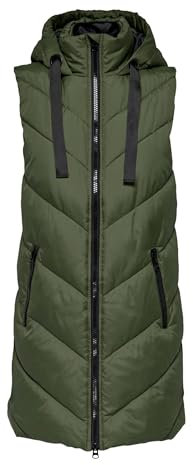 JdY Damen 3/4-lange Steppweste mit Kapuze JDYSkylar Padded Hood Waistcoat 15220630 Forest Night XL