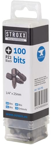 STROXX – Bit Box mit 100Stk. PZ2 Bits für Bohrschrauber & Schraubendreher – Schraubenbit mit Farbcode zur schnellen Identifizierung des richtigen Bittyps – Bit Set inkl.