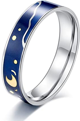 Wycian Passende Ringe für Paare, Personalisierter Ring Damen Ölgemälde Sternenhimmel Silber Größe 5 Edelstahlbandring para Jubiläum Geburtstag