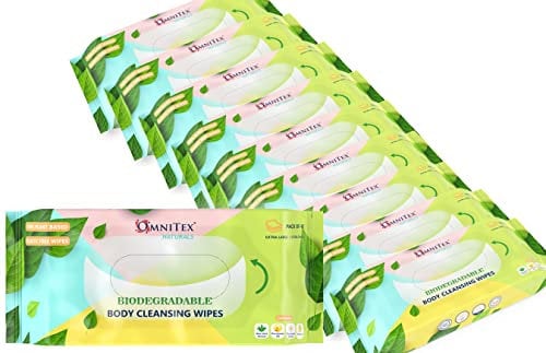 400x Omnitex Biodegradable Extra Large & Extra Thick Body Cleansing Wipes - Microwaveable | Rinse Free Wipes for Camping, Festivals, Elderly Bed Bath | Alcohol Free With Aloe Vera & Vitamins | 10x40pk