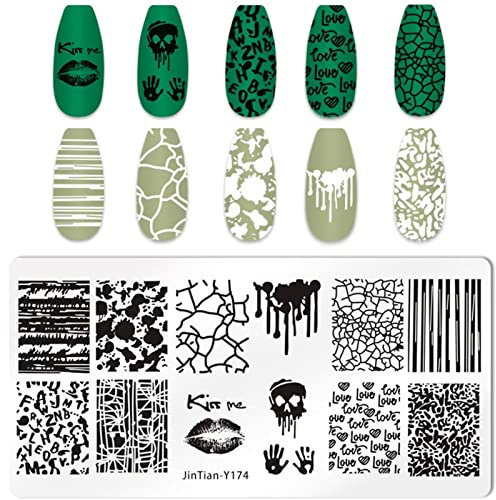 RUNRAYAY Piastra di timbro per unghie di Halloween, tema di paura unghie arte stamping stencil, piastra per unghie immagine modello in acciaio inox nail art strumenti serie terroristica