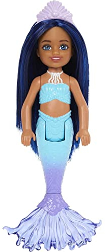 Barbie Mermaid Chelsea Doll with Midnight Blue Hair and Ombre Tail, Mermaid Toys, Crown Accessory