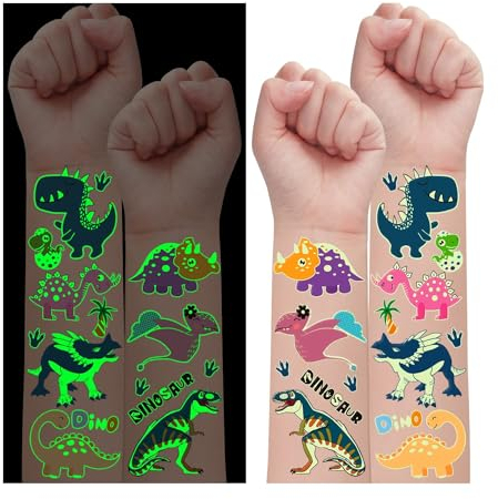 Leesgel 30 Blätter Dino Tattoos für Kinder, Leucht Kindertattoos Geschenk Einschulung für Junge, Dinosaurier Spielzeug Geschenk Geburtstag Mitgebsel Kindergeburtstag Kindergeburtstag Gastgeschenke