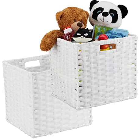 4 x Aufbewahrungskorb, quadratischer PP-Korb für Bad und Kinderzimmer, Regalkorb geflochten, 31x32x30 cm, Korb, weiß