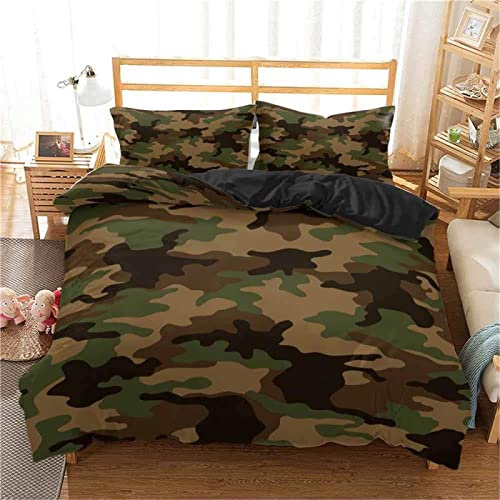 TAKOLI Bettwäsche 220 x 240 Camouflage Druck, Weiche Microfaser Armee Stil Bettwäsche Set 3 teilig - Grün Für Jungen Kinder Bettbezug & 2 Kissenbezüge 80x80, mit Reißverschluss