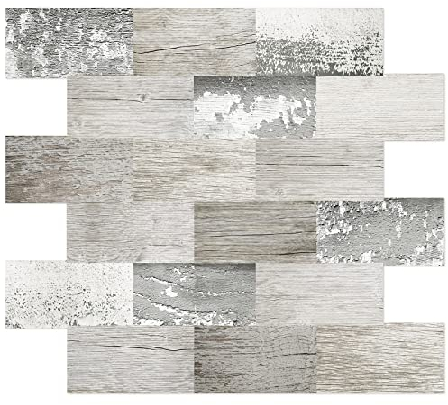 DEWOO 20-Piezas Azulejos Adhesivos Paneles Decorativo Revestimiento de Paredes PVC Baldosas Madera Efecto Cocina baño,(34 x 29cm)