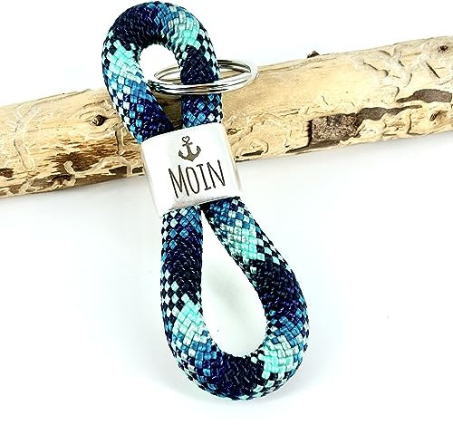 Schlüsselanhänger aus Segeltau Moin mit Anker, Länge ca. 11 cm ohne Schlüsselring, Segelseil in vielen Multicolor-Farben (Neptun)