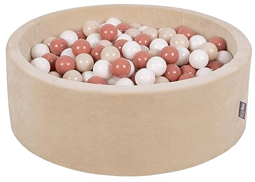 KiddyMoon Terciopelo Piscina De Bolas 90X30cm/200 Bolas para Ninos Hecha En La UE, Beige De Arena: Beige Pastel/Salmón/Blanco
