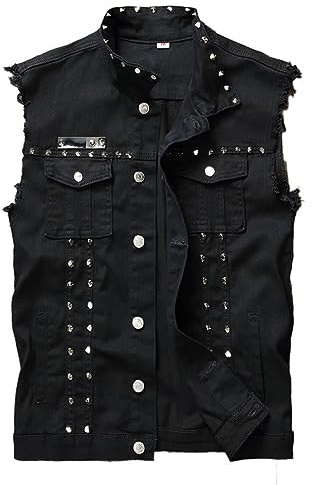 Jeansweste In Übergröße – Damen, Ärmellose Jeansweste, Jacke, Modische Nieten-Jeansweste, Punk-Party, Mit Nieten, Slim-Fit-Jeansjacke, Ärmellose Weste Für Alle Jahreszeiten, Ärmelloser Jeans-
