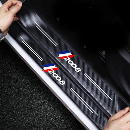 RIDGOEL 4 Pièces Protection Seuil de Porte de Voiture pour Peugeot 2008, Plaques de Protection de Seuil de Porte de Fibre de Carbone, Plinthes pour Auto Accessoires 2008