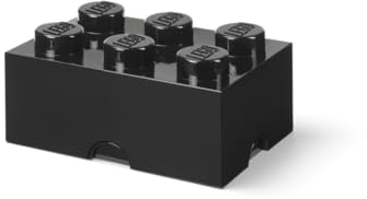LEGO Brick Storage Box, Black, 6 Knobs - Stackable, 8.47L - Plastic, Desk & Room Organizer, Toy Box