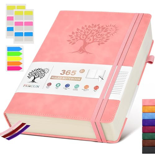 PERCUN B5 liniertes Tagebuch-Notizbuch – 365 Seiten, großes Leder-Tagebuch zum Schreiben von Damen und Herren, Hardcover-Notizbuch mit 100 g/m² dicken Seiten, Tageskalender für Reisen, Arbeit, Schule,