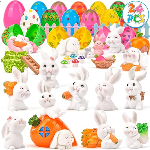 Noideeer 24 Stück Vorgefüllter Osterhasen-Ostereier, Plastik Ostereier Gefüllt mit Spielzeug, Ostereiersuche, Osterkorbfüller Geeignet für Jungen und Mädchen Partygeschenke - Osterspielzeug