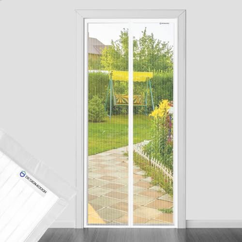 DESIGN4DOOR Zanzariera Magnetica 200 x 250 cm per Porta Finestra, Ultima Versione di Tenda Zanzariera con Magneti, Proteggete la Vostra Famiglia Dalle Zanzare, Bianco