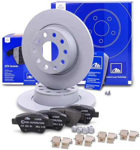 ATE Bremsenset Hinterachse inkl. Bremsscheiben hinten Ø 272 mm voll und Ceramic Bremsbeläge hinten Kompatibel mit AUDI, SEAT, SKODA OCTAVIA, YETI, VW BEETLE, EOS, GOLF, JETTA 4, SCIROCCO 3, TOURAN