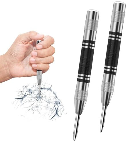 2-Pack Spring-Actuated Precision Punches - Heavy Duty Automatic Marking Tools for Metal/Glass/Woodworking, Industrial-Grade Center Punch Set with Adjustable Force