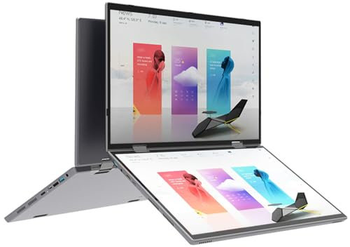 Touchscreen IPS da 10,5 pollici per laptop a 360° doppio schermo Windows 10/11 2 in 1 Tablet PC Notebook Mini computer da ufficio,14+14″-32G+1TB