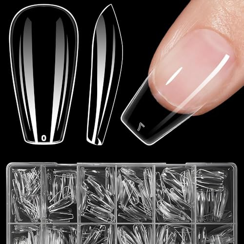 ASENTER 504 Pièces Capsule Americaine Ongle Moyen Coffin, Faux Ongles Ballerine 12 tailles Différentes, Gel x Pose Americaine Ongles Acrylique Ongles Avec Boîte Transparente Resin