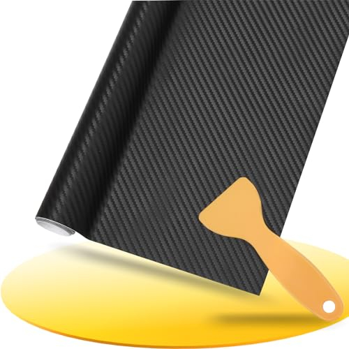 Dimiff Premium Carbonfolie, Schwarze Autofolie, Selbstklebende Autoschutzfolie, Blasenfreie Vinylfolie für Autos und Motorräder, PVC, Wasserfest, 30cm-1,52m