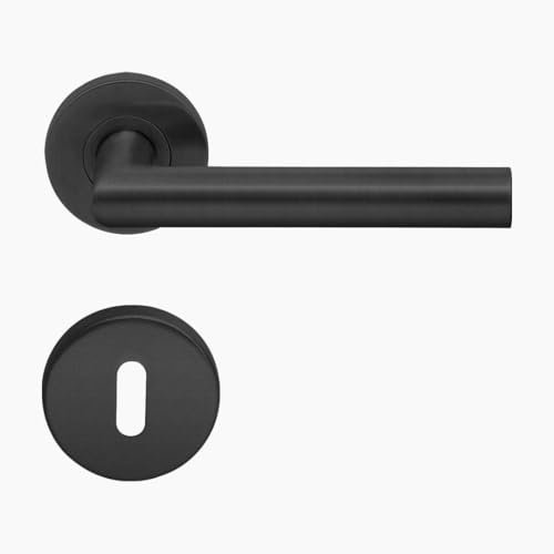 Aperit Tirador de puerta negro de acero inoxidable – Manija de puerta negra par con roseta de color – Redondo – Mate – Juego de manillas para puertas interiores – Modelo T – 49.203.02 – Clase EN1906