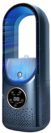 Ventilador portátil sin aspas con luz ambiental, humidificación y purificación, enfriador de aire con temporizador 6H con tanque de agua de 100 ml, ventilador eléctrico de escritorio vertical de baj
