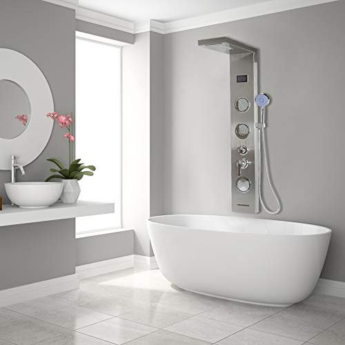 LED Colonna Doccia Idromassaggio Pannello Doccia Set con Miscelatore da Massaggi, Soffione Fisso, Doccetta e Bocca Vasca per Bagno-20 * 6,5 * 123,5 cm (acciaio inossidabile)