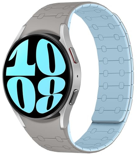 Amizee Compatible con Correa Samsung Galaxy Watch 7 6 5 4 FE Correas 40mm 44mm/Watch 6 Classic 43mm 47mm/Watch 5 Pro 45mm/Watch 4 Classic, 20mm Pulsera Repuesto Magnética Silicona, Caqui/Azul Claro