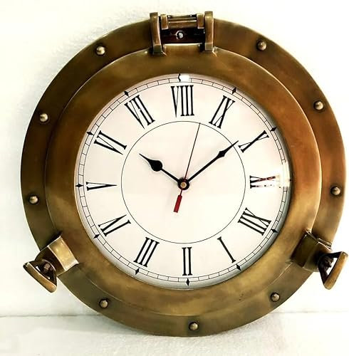 Orologio da parete nautico in ottone antico con nave, decorazione per la casa, 38,1 cm