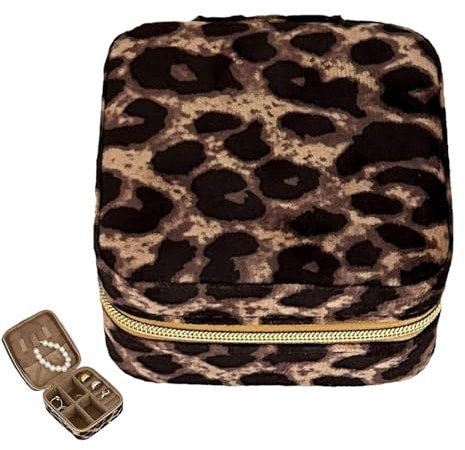 SVCEQZE Reise-Schmuckkästchen Leopard,Leopard-Schmucketui,Halskette Organizer Leder - Tragbare Schmuck-Aufbewahrungsbox für Halsketten, Ohrringe, Manschettenknöpfe, Anhänger, für Tischreisen