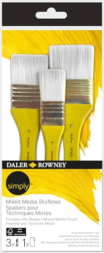 Daler-Rowney Simply Mixed Media Short Handle Skyflow 3 Assorted Brushes | Short Handles, Assorted Brushes, For Entry-Level Artists & Hobbyists