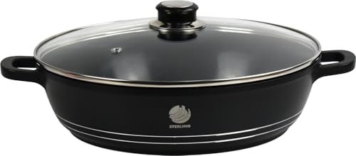 Non Stick Coating Casserole Pot Die Cast Stockpot Aluminium with Tempered Glass Lid (28cm Shallow)