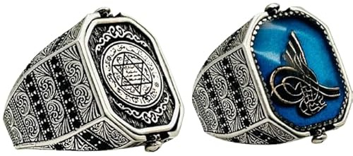 925 Sterling Silber Herren Ring Süleyman Mührü OSMANLI Tugra Doppelseitige Herrenring Siegel Salomons Çift Taraflı Gümüş Yüzük Hz.Süleyman Davud Yıldızı Geschenkidee Geschenke