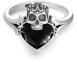 PARYFO Totenkopf Ring 925 Sterling Silber Vintage Totenköpfe Ring mit Schwarzem Kristall Retro Totenkopf Gothic Schmuck Geschenke für Männer Frauen Mädchen Unisex