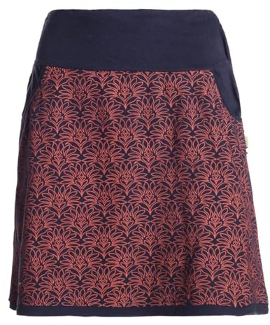 Vishes Alternative Bekleidung - Damen Mini-Rock Baumwolle Blumen-Muster extra breiter Bund mit Kordel-Zug und Taschen schwarz-orange 44