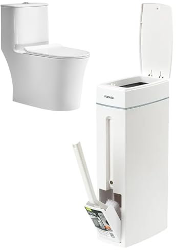 Space-Saving Bathroom Trash Bin with Toilet Brush - Narrow Waste Can with Lid, Modern Slim Design for Bathroom, Compact Garbage Can for Small Spaces