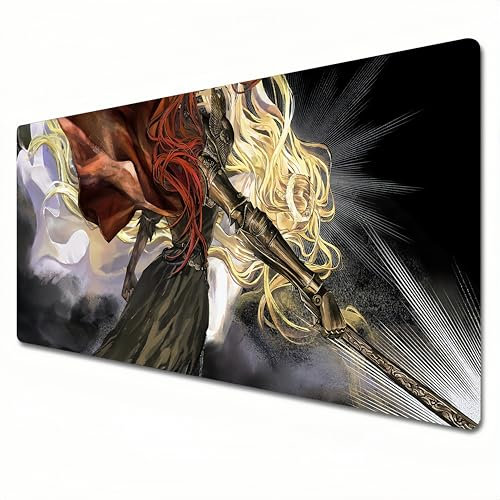 QMDUQMYZ Le tapis de souris Elden Ring XXL noir et rouge de grande taille 900 x 400 cm est adapté pour les claviers et les sous-mains de bureau pour le bureau à domicile. Malenia (XXL)