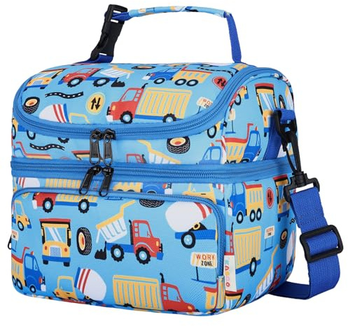 Kasgo Bolsa Termica Infantil, 7.5L Grande Lancheira Termica Niños de Dos Compartimentos para Niño Niños Bolsa Isotermica Porta Alimentos para Trabajo Escuela Picnics Coche Azul