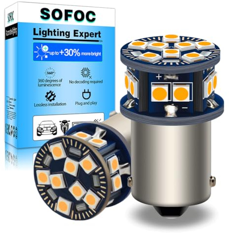 SOFOC 1156 BA15S LED Bombillo Intermitente Ámbar Amarillo 6V 12V 24V 6-60V AC/DC Canbus Ready para Moto y Coche 2Unids