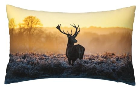 WXWJSHMGC Kissenbezug mit Hirsch-Motiv, Leinenstoff für Couch, Bett, Sofa, Auto, 30 x 50 cm, Kissenbezug 30 x 50 cm