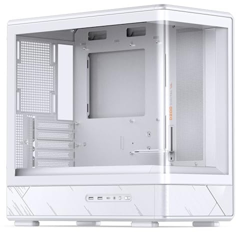 Jonsbo D200 PC-Gehäuse Mini-Tower mATX mit Tempered Glass, Display an der Front, Platz für 7 Lüfter und 240 mm Radiator – weiß