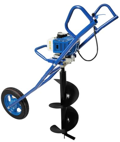 52CC Benzin Erdbohrer mit Rad & Handwagen, 2-Takt Erdbohrgerät 1,46 kW, Erdlochbohrer Pfahlbohrer Bodenbohrer Ø 300 mm für Zaunbau, Baumpflanzung & Gartenarbeit