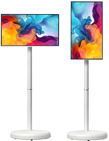 Smart TV portatile Touch Screen Monitor, controllo vocale, ruote integrate per la mobilità, fotocamera 4K, 8GB RAM, 128GB di memoria