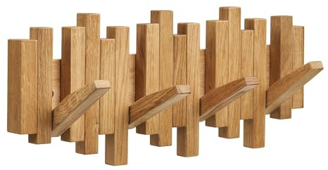 möbelando Garderobenleiste Caltra aus Massivholz Eiche – 4 Haken, 40 cm, platzsparend & sofort montiert – Wandgarderobe für Flur, Diele & Wohnbereich