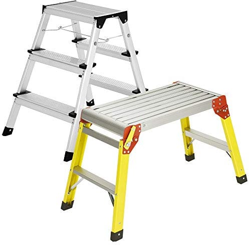 Excel 3 Step Folding Aluminium Ladder & Fibreglass Hop Up Work Bench Platform