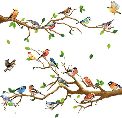 4 Stück Gartenvögel auf Zweigen Aufkleber Abnehmbare Vögel auf Baum Wandaufkleber Abziehen und Aufkleben Wanddekoration für Schlafzimmer Wohnzimmer