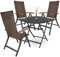 BRUBAKER Garten Sitzgruppe Modena - 1 Glastisch Klapptisch rund 70 cm Ø mit 3 Polyrattan Stühlen - Wetterfest - Braun/Anthrazit