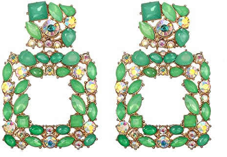 EVER FAITH Pendientes de diamantes de imitación llamativos geométricos de cristal austriaco Verde